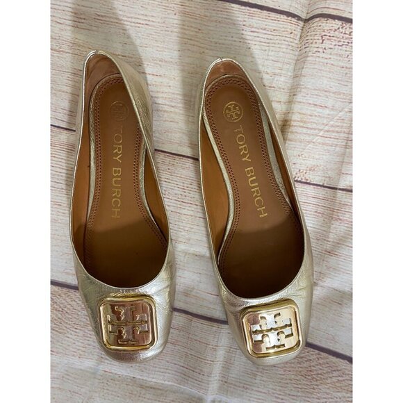Tory Burch Women's Gold Georgia Metallic Leather Ballet Flats - 5 1/2M - Picture 5 of 8